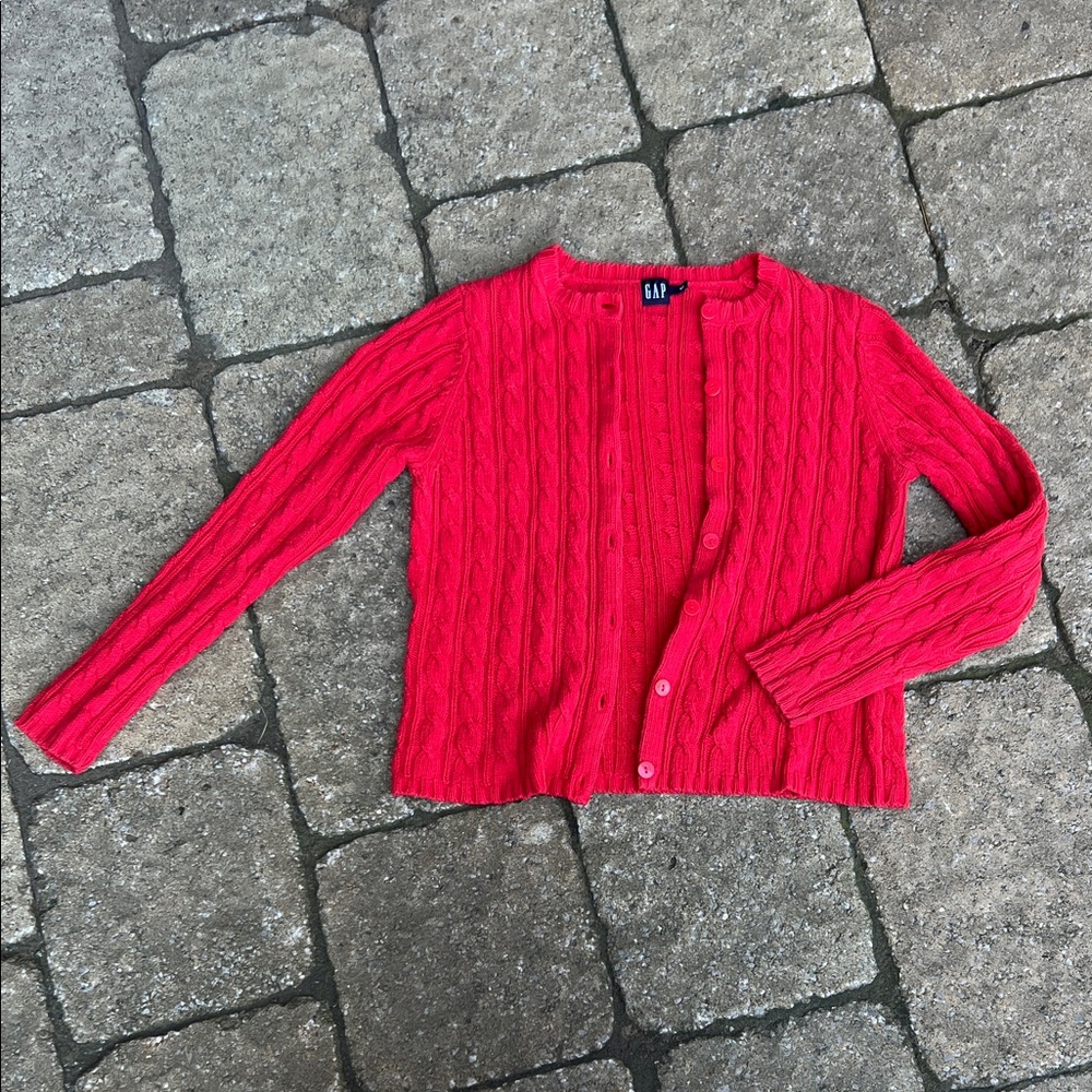 GAP Women's Bold Red Cable Knit Cardigan